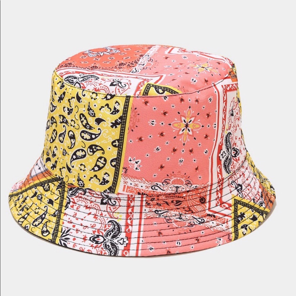 New Yellow Pink Paisley patched fisherman’s double sided hat